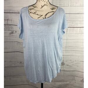 Sigrid Olsen Linen Shirt Womens XL Blue Scoop Neck Short Sleeves